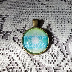Green Star & Circles Cabochon Pendant - Handmade